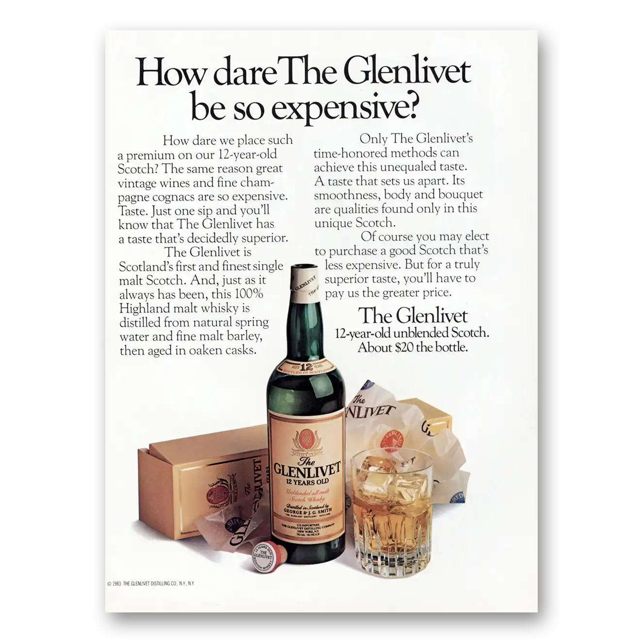 1985 Glenlivet How Dare the Glenlivet Be So Expensive Vintage Magazine Print Ad