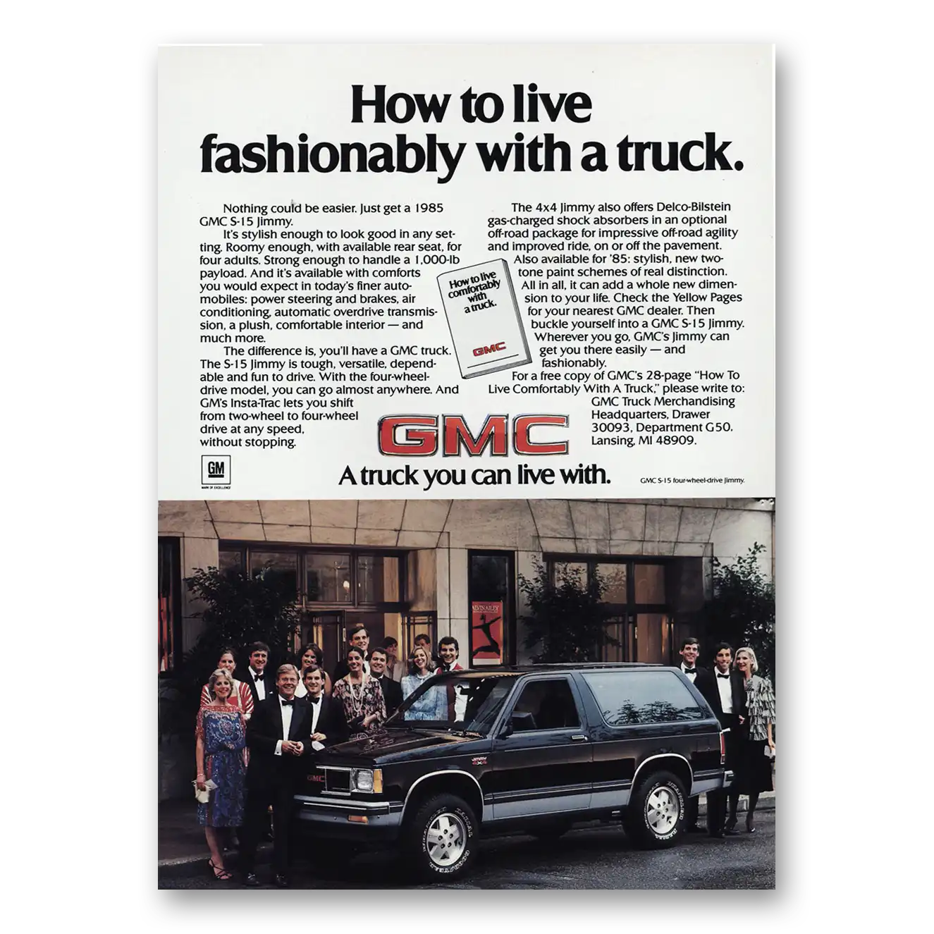 1984 GMC S15 Pickup Truck Jimmy Live Fashionably With a Truck Vintage Magazine Print Ad