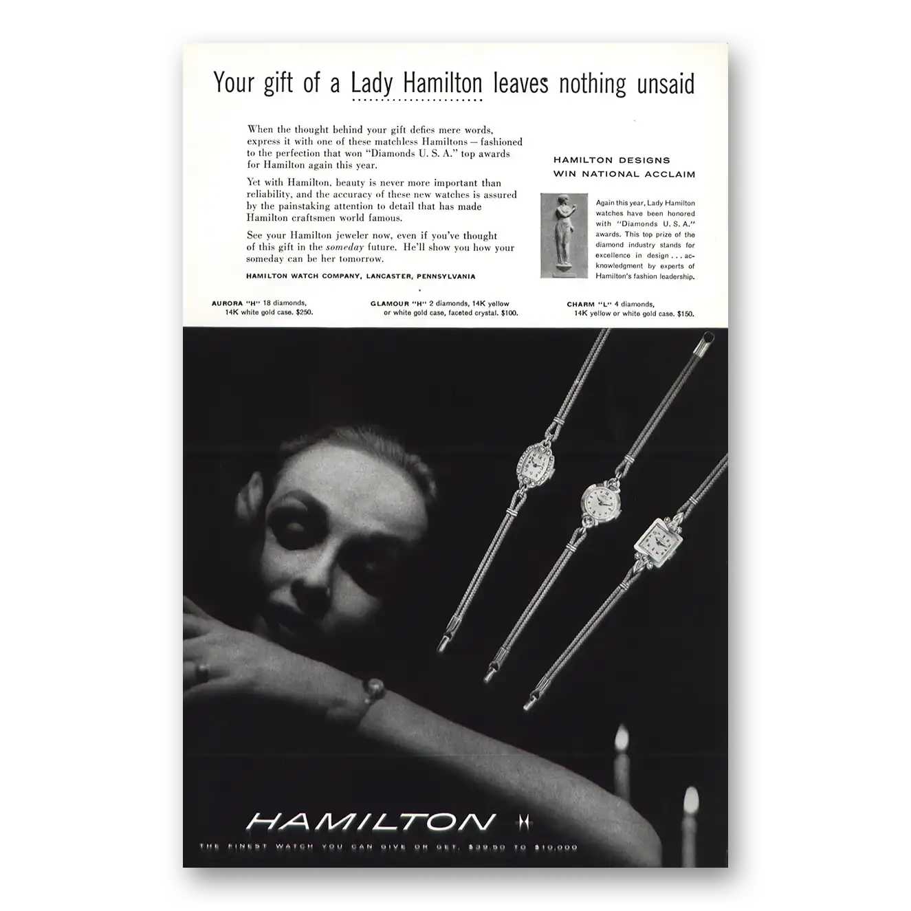 1956 Hamilton Watch Lady Hamilton Vintage Magazine Print Ad