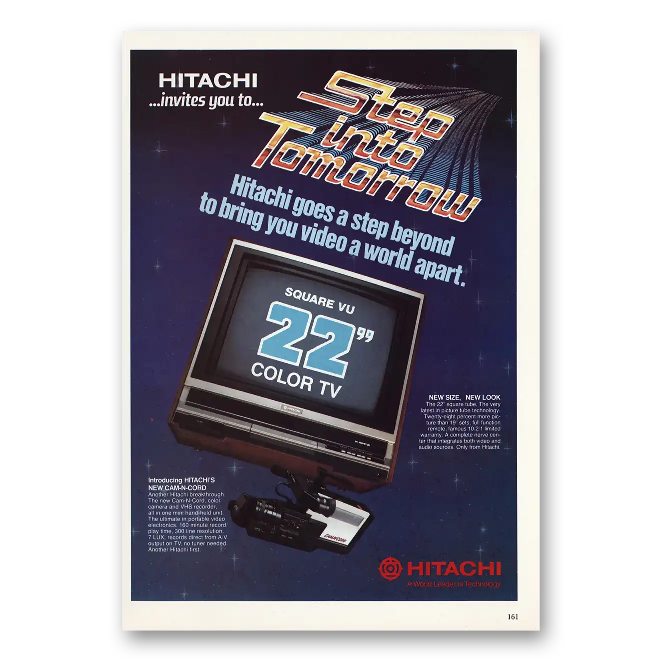 1985 Hitachi TV Step Into Tomorrow Vintage Magazine Print Ad