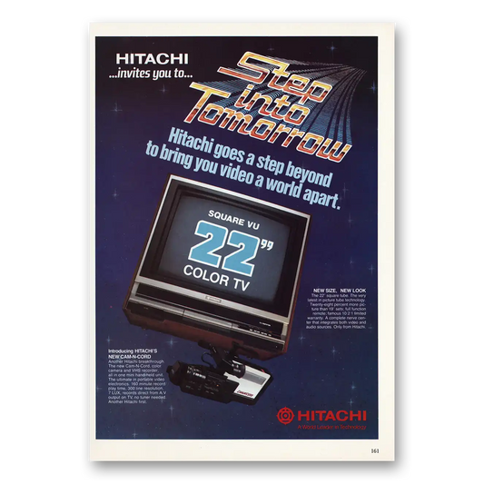 1985 Hitachi TV Step Into Tomorrow Vintage Magazine Print Ad