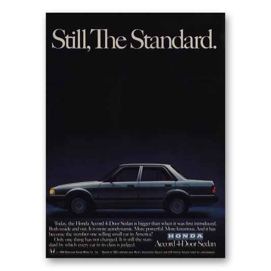 1985 Honda Accord Still the Standard Vintage Magazine Print Ad