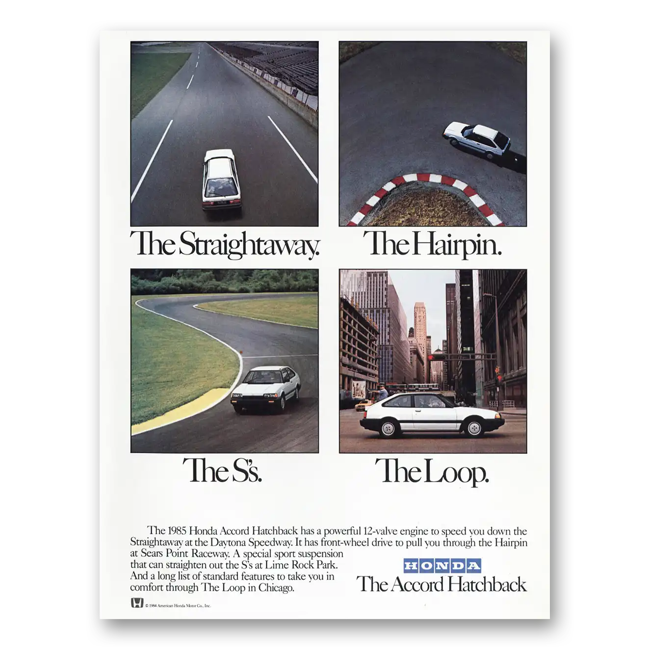 1985 Honda Accord Hatchback Straightaway Hairpin Ss Loop Vintage Magazine Print Ad