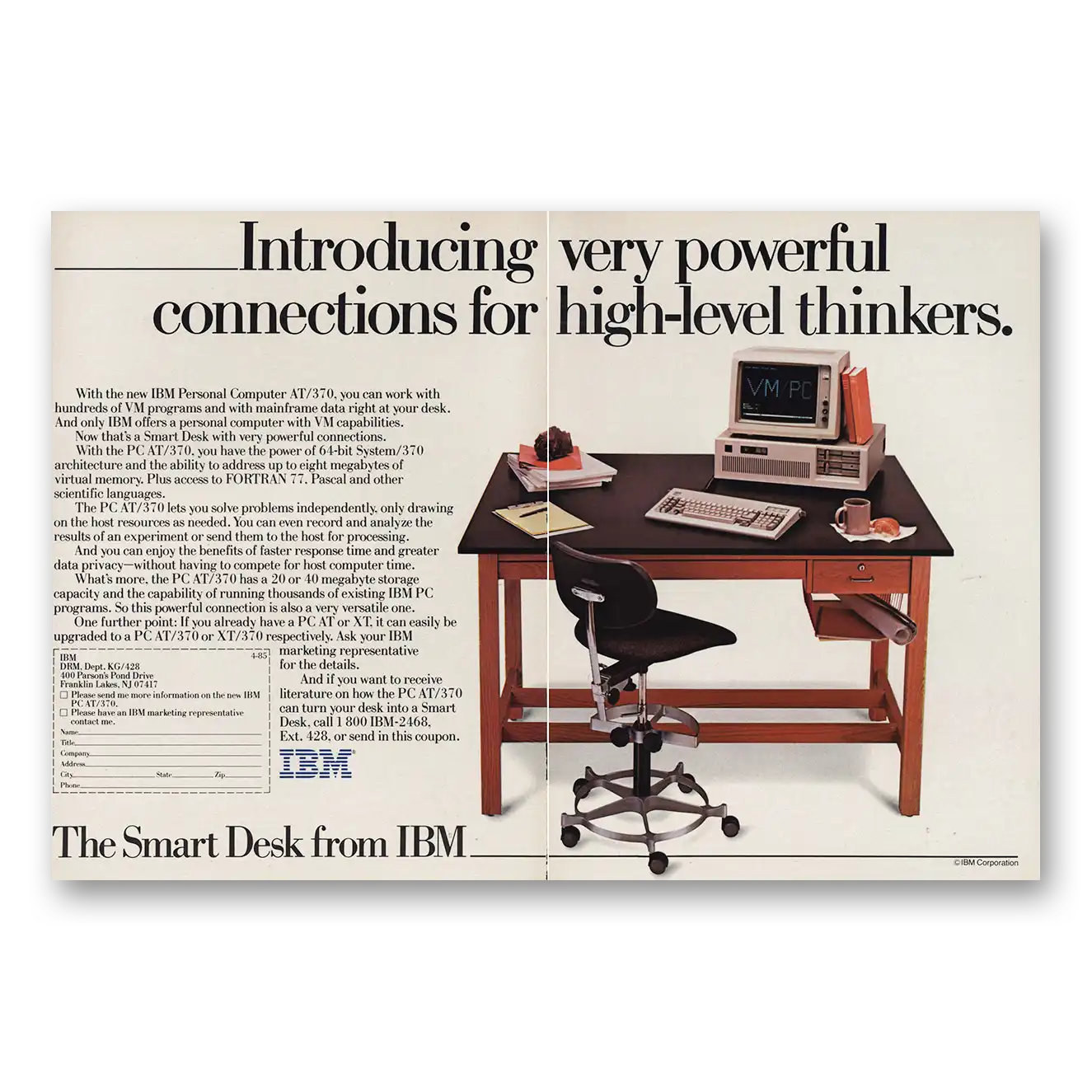 1985 IBM Computers Personal Computer AT370 High Level Thinkers Vintage Magazine Print Ad