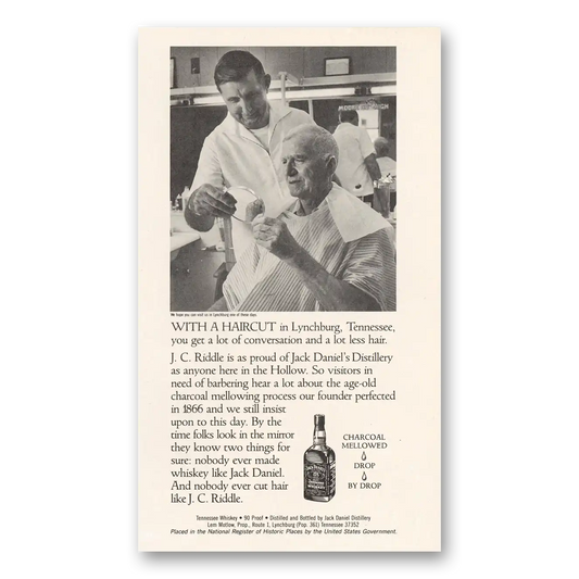 1985 Jack Daniels With a Haircut In Lynchburg Vintage Magazine Print Ad