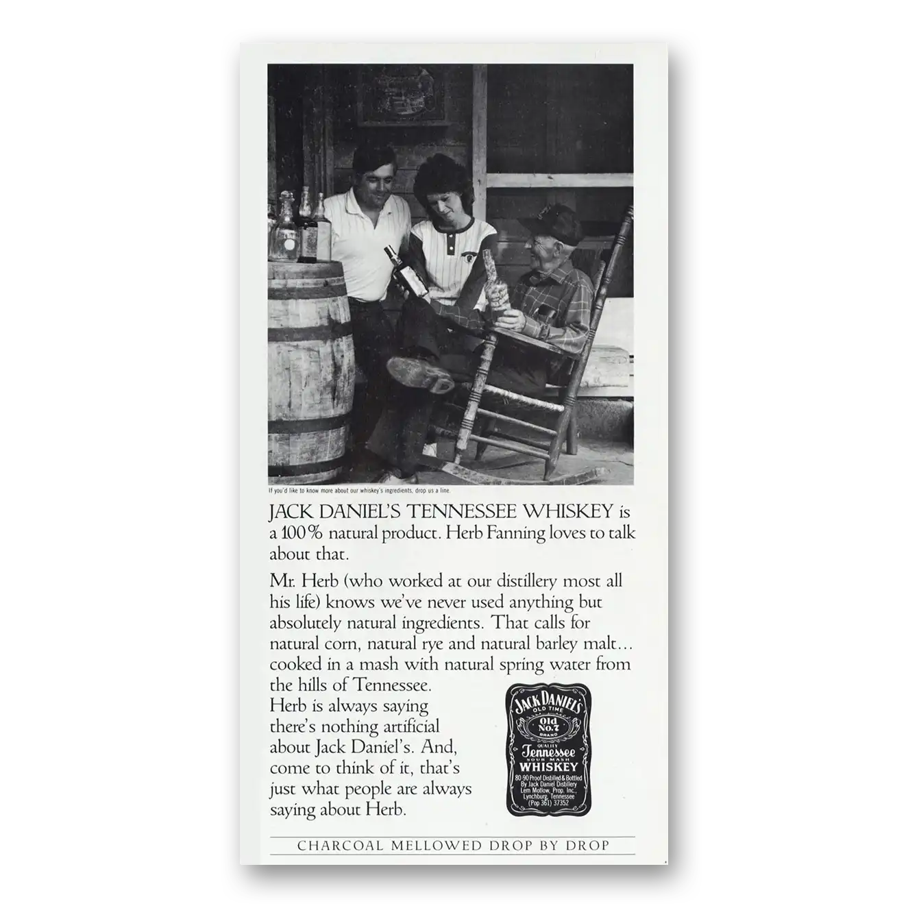 1985 Jack Daniels Herb Fanning Loves to Talk About That Vintage Magazine Print Ad