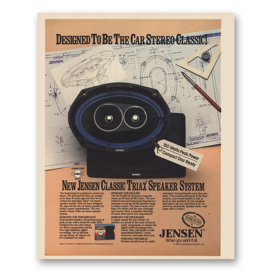 1985 Jensen Car Stereo Classic Triax Speaker System Vintage Magazine Print Ad