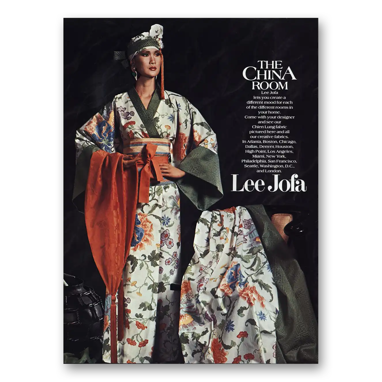 1985 Lee Jofa Fabrics China Room Vintage Magazine Print Ad