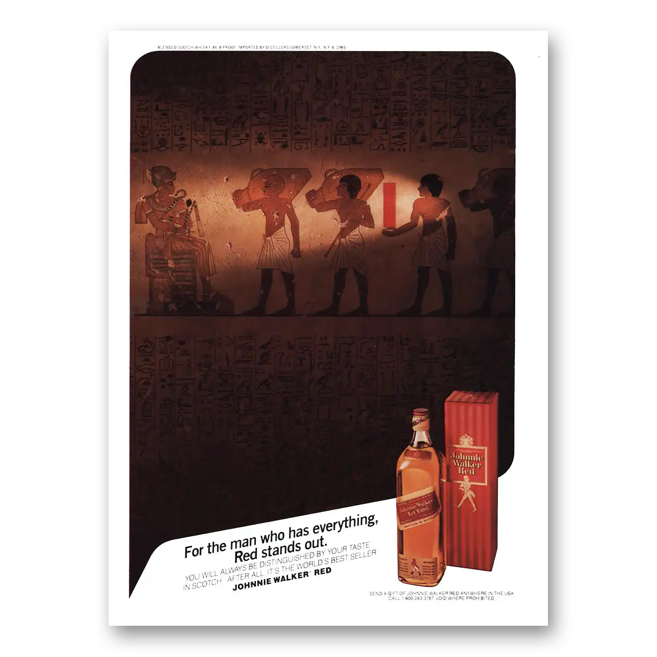 1985 Johnnie Walker Red Label Egyptian Man Who Has Everything Vintage Magazine Print Ad