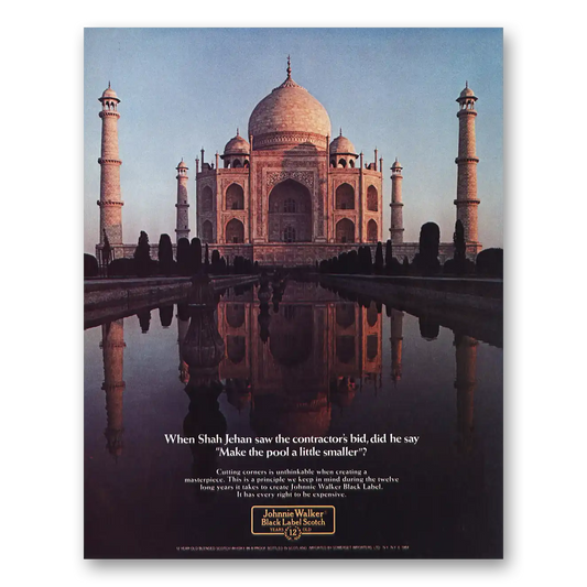 1985 Johnnie Walker Black Label Shah Jehan Saw Contractors Bid Vintage Magazine Print Ad