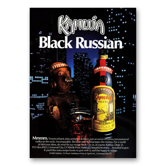 1985 Kahlua Black Russian Mmmm Skyline Vintage Magazine Print Ad