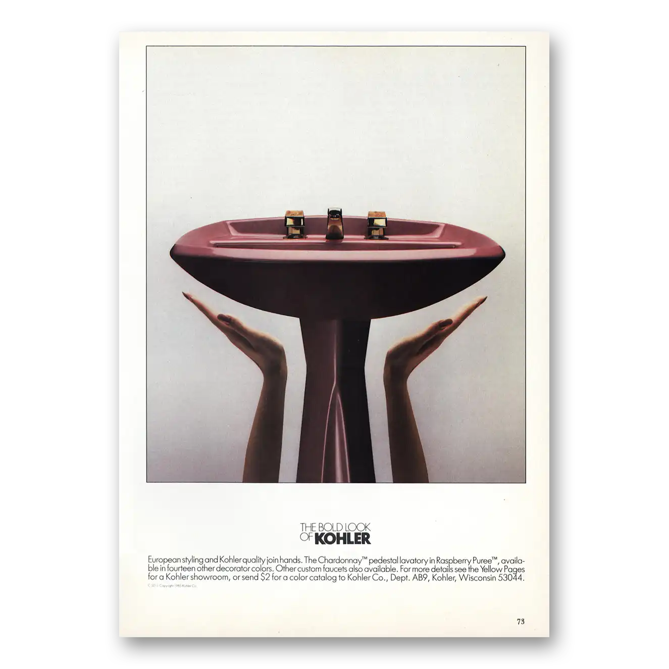 1985 Kohler European Styling Vintage Magazine Print Ad