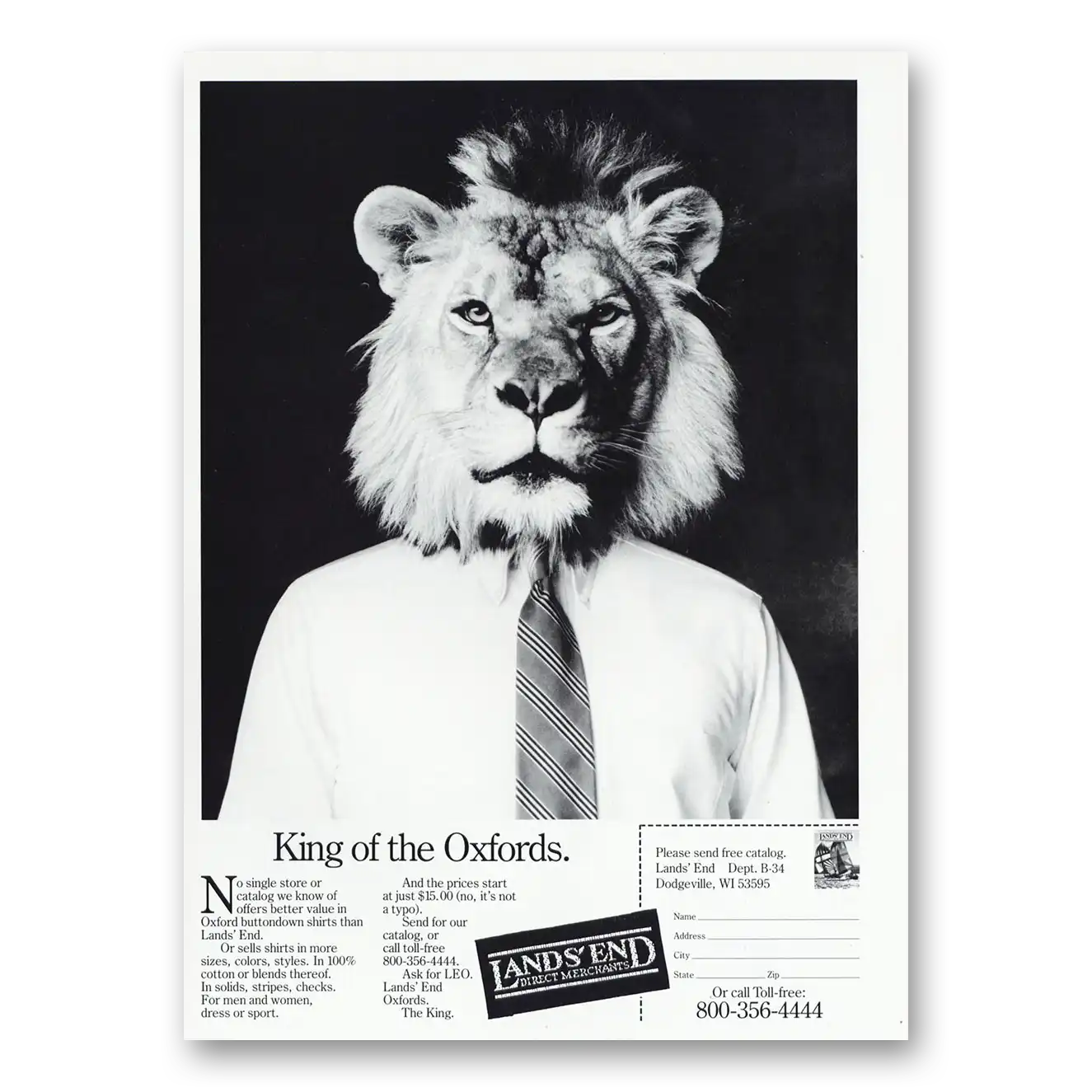 1985 Lands End King of the Oxfords Vintage Magazine Print Ad