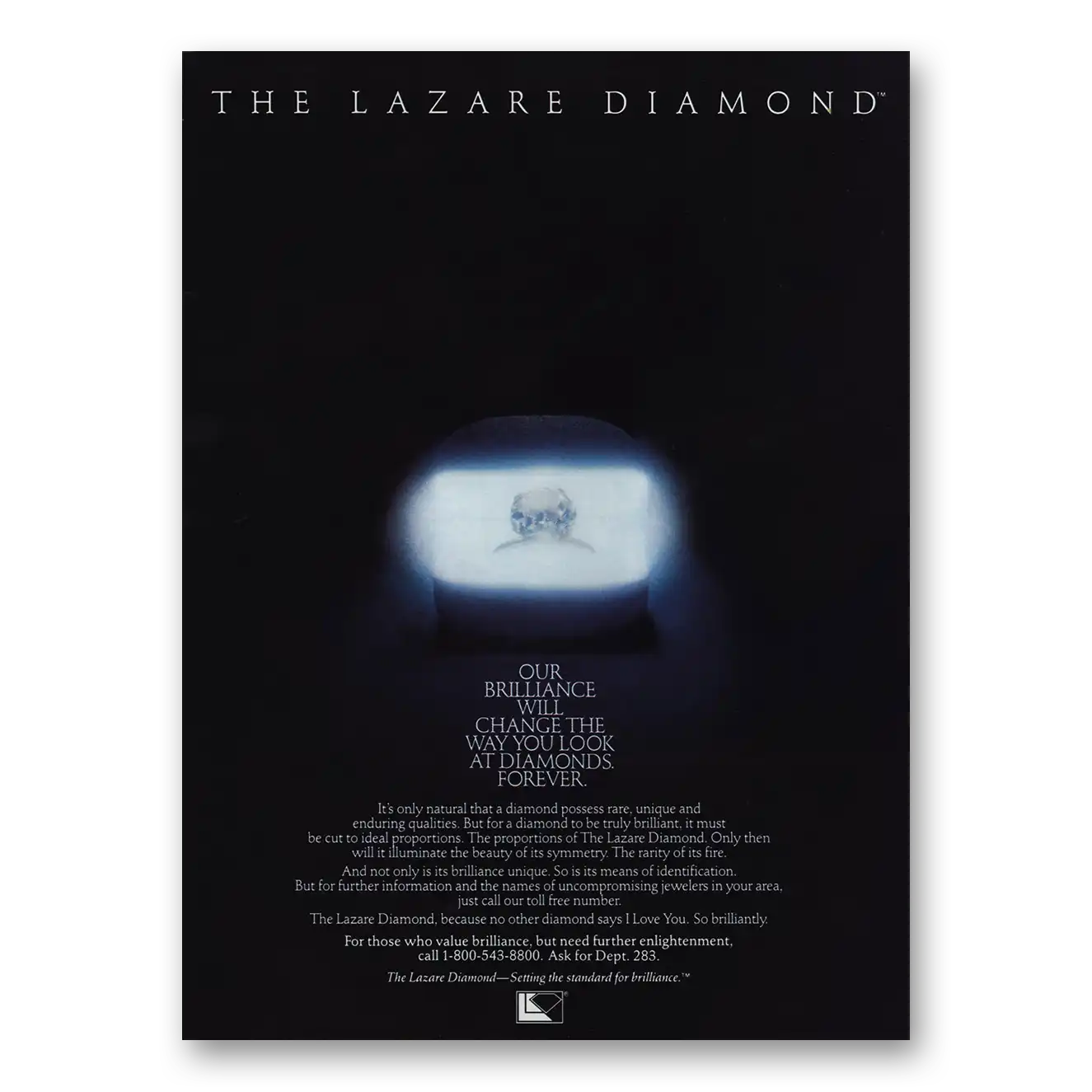 1985 Lazare Diamond Brilliance Vintage Magazine Print Ad