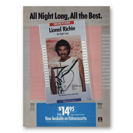 1985 Lionel Ritchie All Night Long Vintage Magazine Print Ad