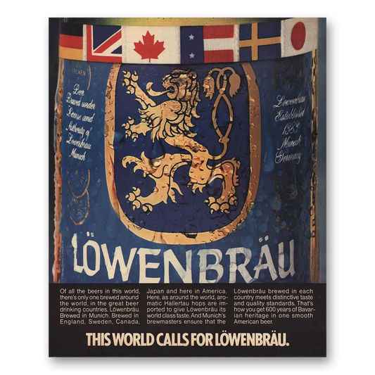 1985 Lowenbrau Beer World Calls Vintage Magazine Print Ad