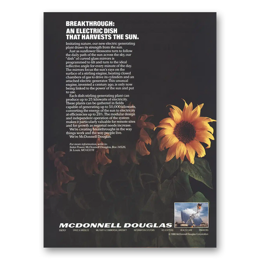 1985 McDonnell Douglas Solar Power Electric Dish Harvests Sun Vintage Magazine Print Ad