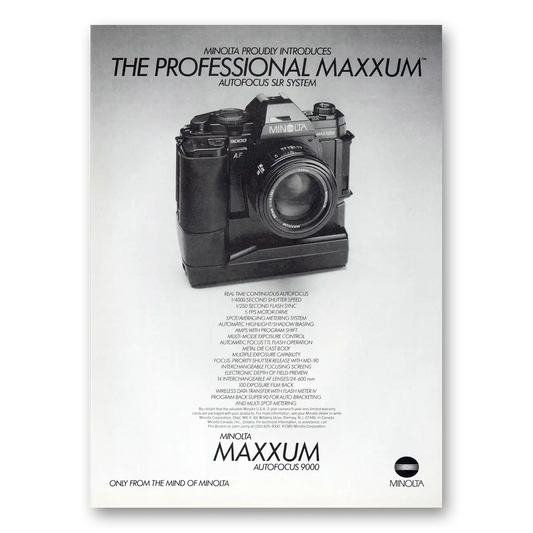 1985 Minolta Maxxum Camera Professional Autofocus Sur System Vintage Magazine Print Ad