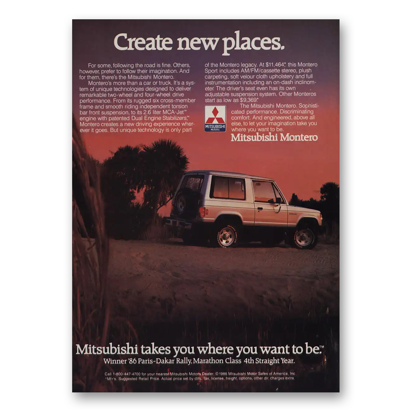 1985 Mitsubishi Montero Create New Places Vintage Magazine Print Ad