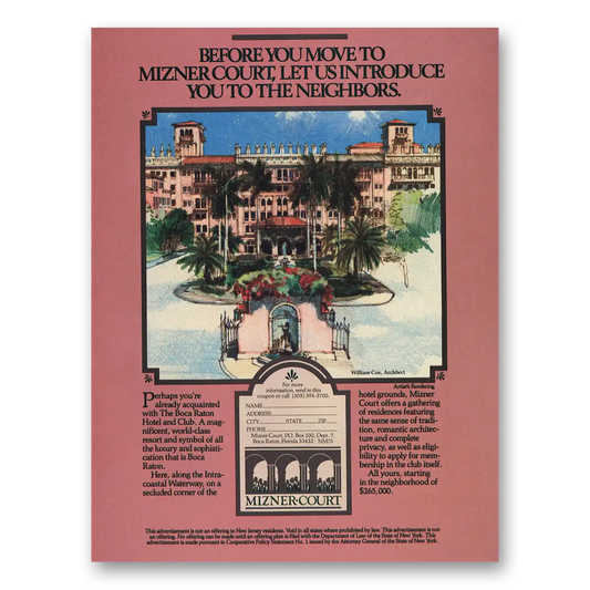 1985 Mizner Court Boca Raton Before You Move Vintage Magazine Print Ad