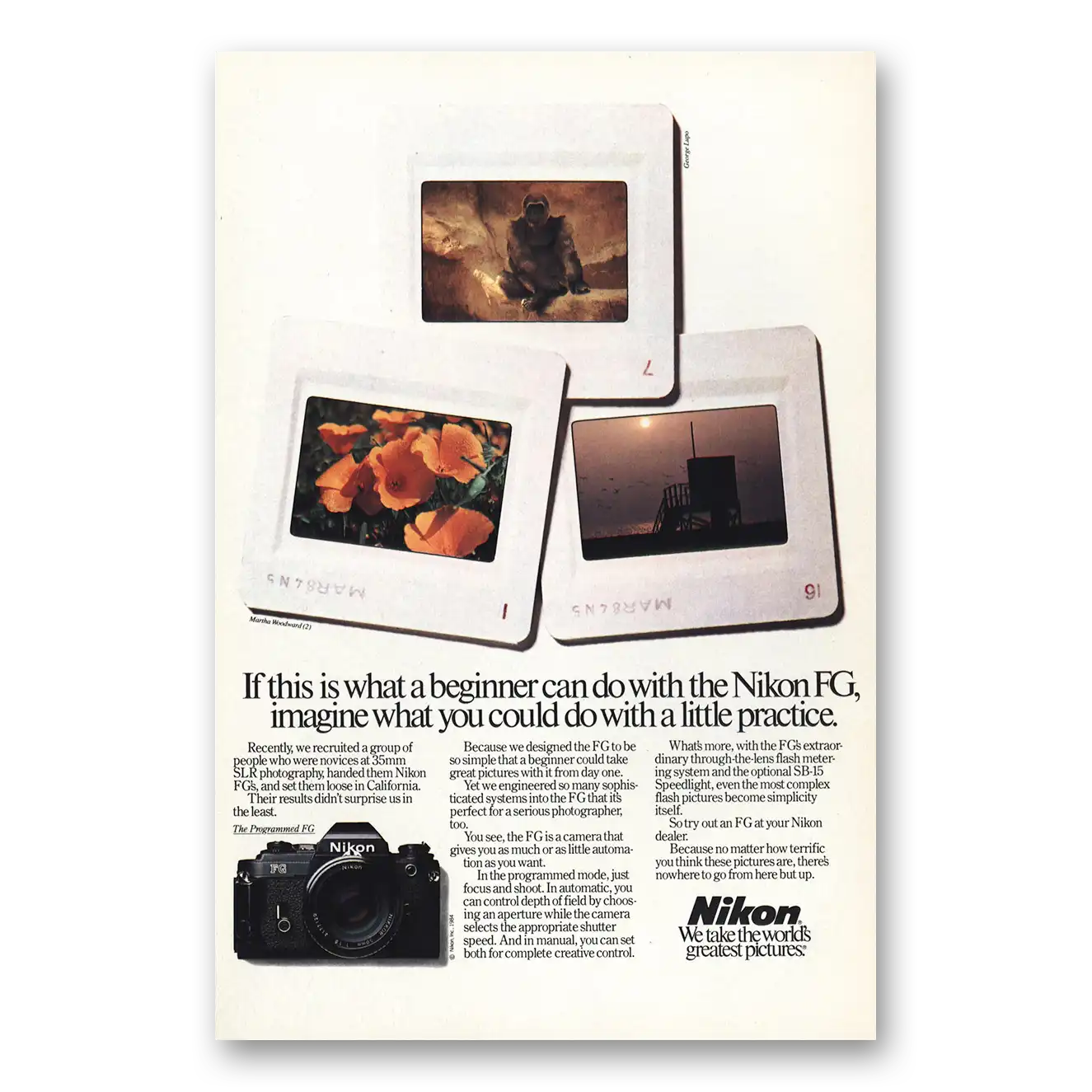 1985 Nikon Camera FG Imagine What You Could Do With Little Practice Vintage Magazine Print Ad