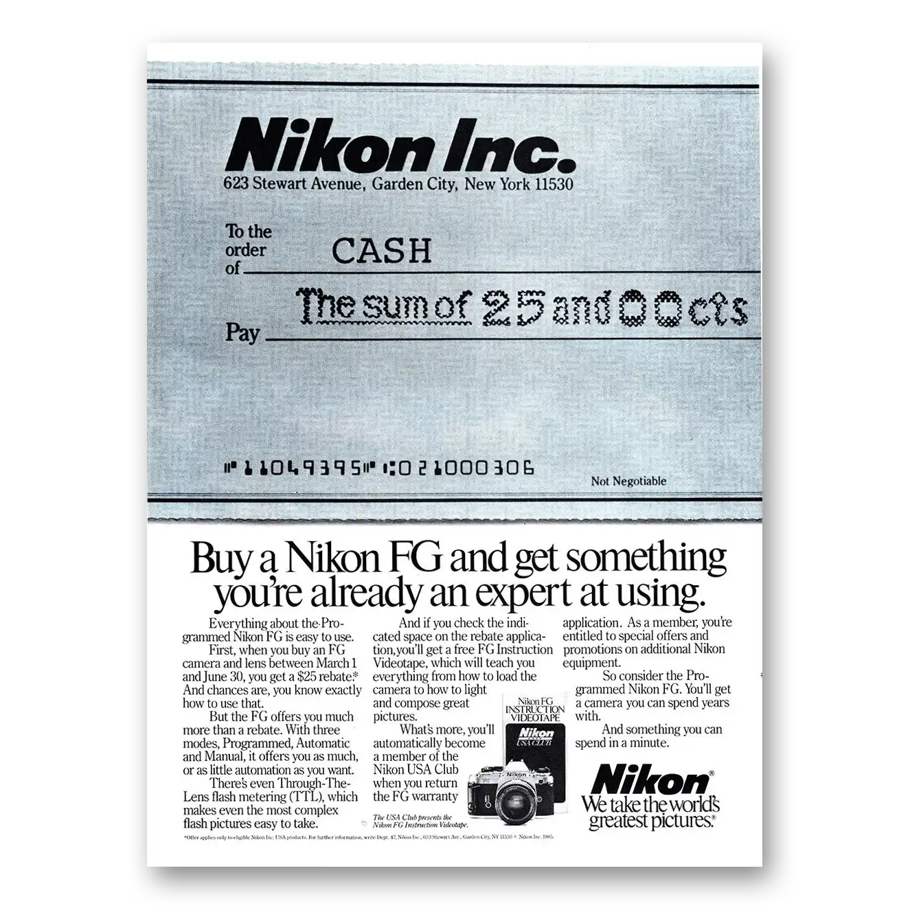 1985 Nikon Camera Already an Expert Vintage Magazine Print Ad