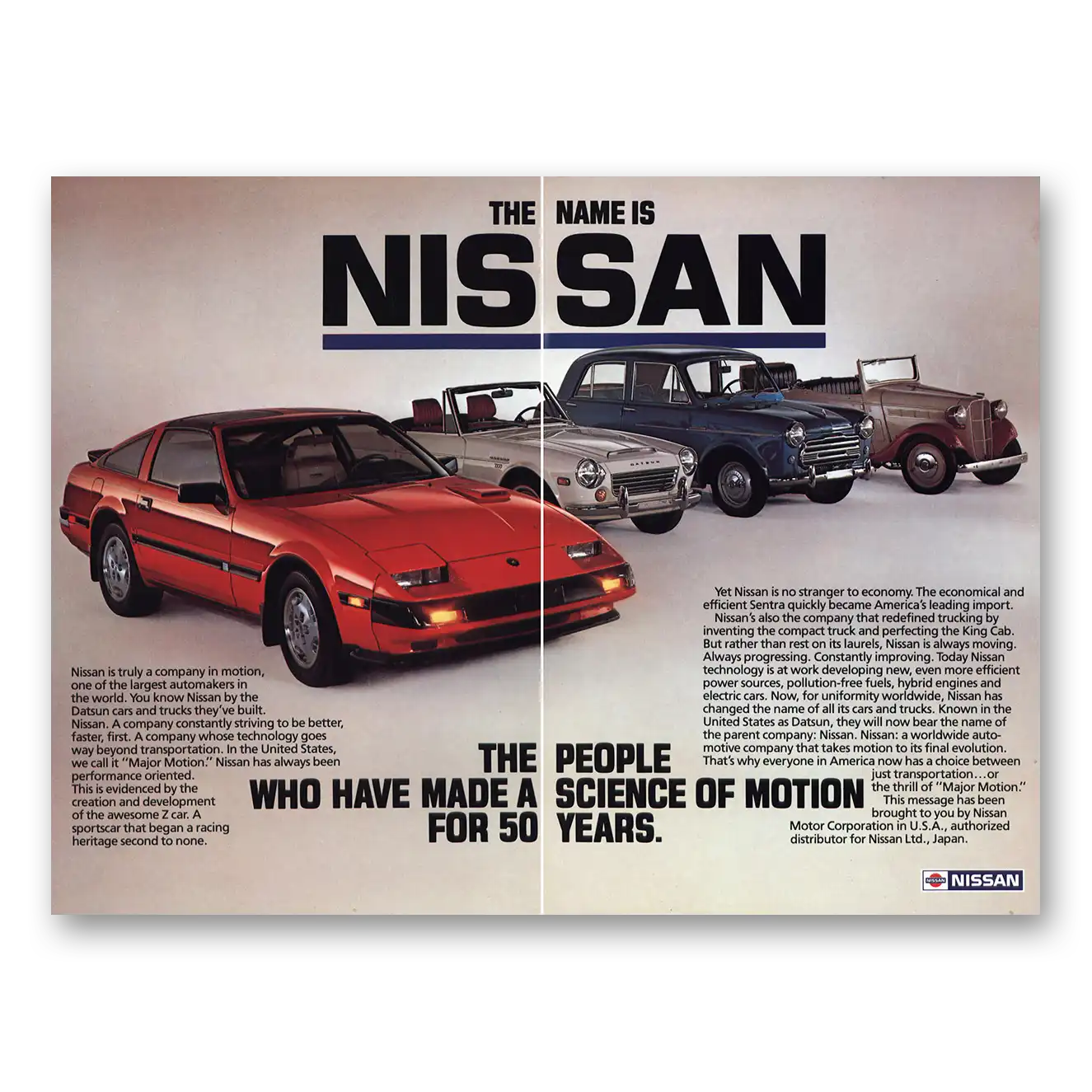 1985 Nissan Science of Motion Vintage Magazine Print Ad