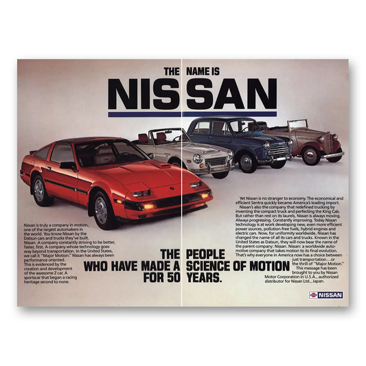 1985 Nissan Science of Motion Vintage Magazine Print Ad