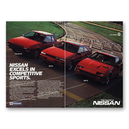 1985 Nissan Excels in Competitive Sports Vintage Magazine Print Ad