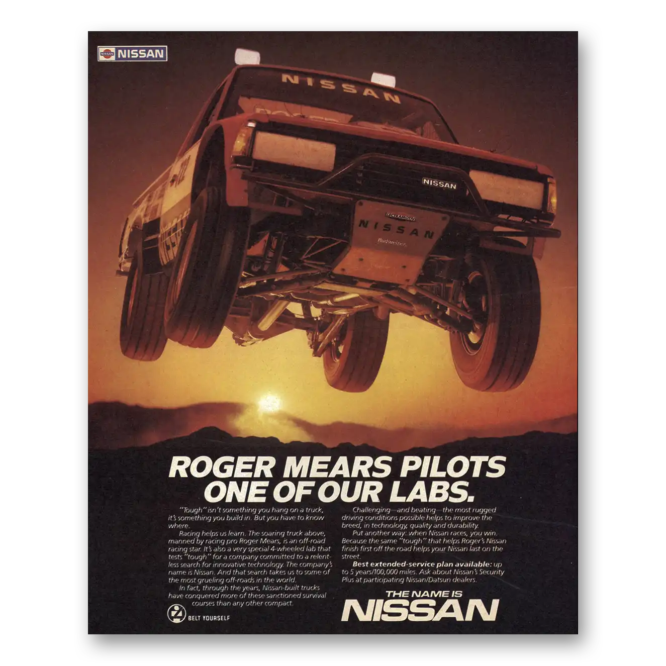 1985 Nissan Trucks Roger Mears Vintage Magazine Print Ad