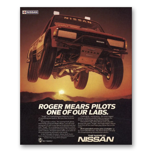 1985 Nissan Trucks Roger Mears Vintage Magazine Print Ad