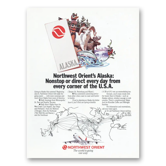 1985 Northwest Orient Airlines Alaska Nonstop or Direct Vintage Magazine Print Ad