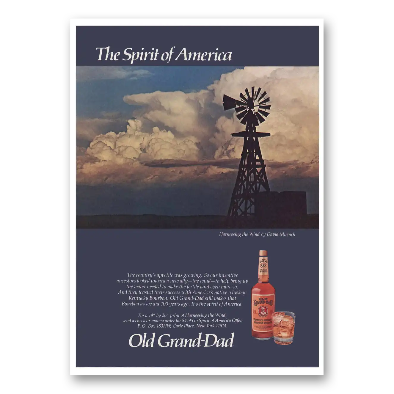 1985 Old Grand-Dad Bourbon Whiskey Harnessing the Wind Vintage Magazine Print Ad