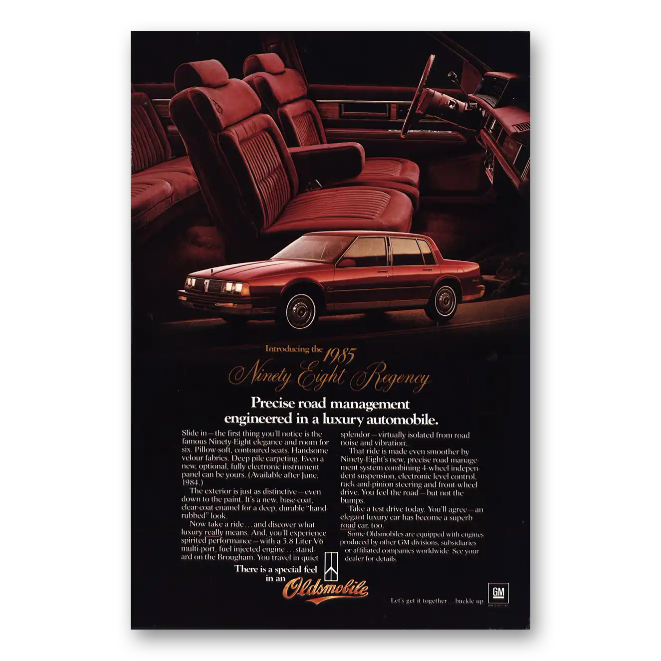 1985 Oldsmobile Ninety Eight Regency Precise Road Vintage Magazine Print Ad