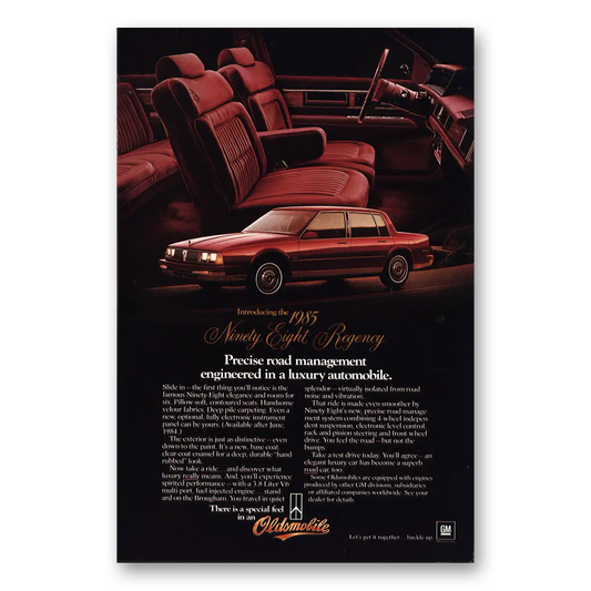 1985 Oldsmobile Ninety Eight Regency Precise Road Vintage Magazine Print Ad