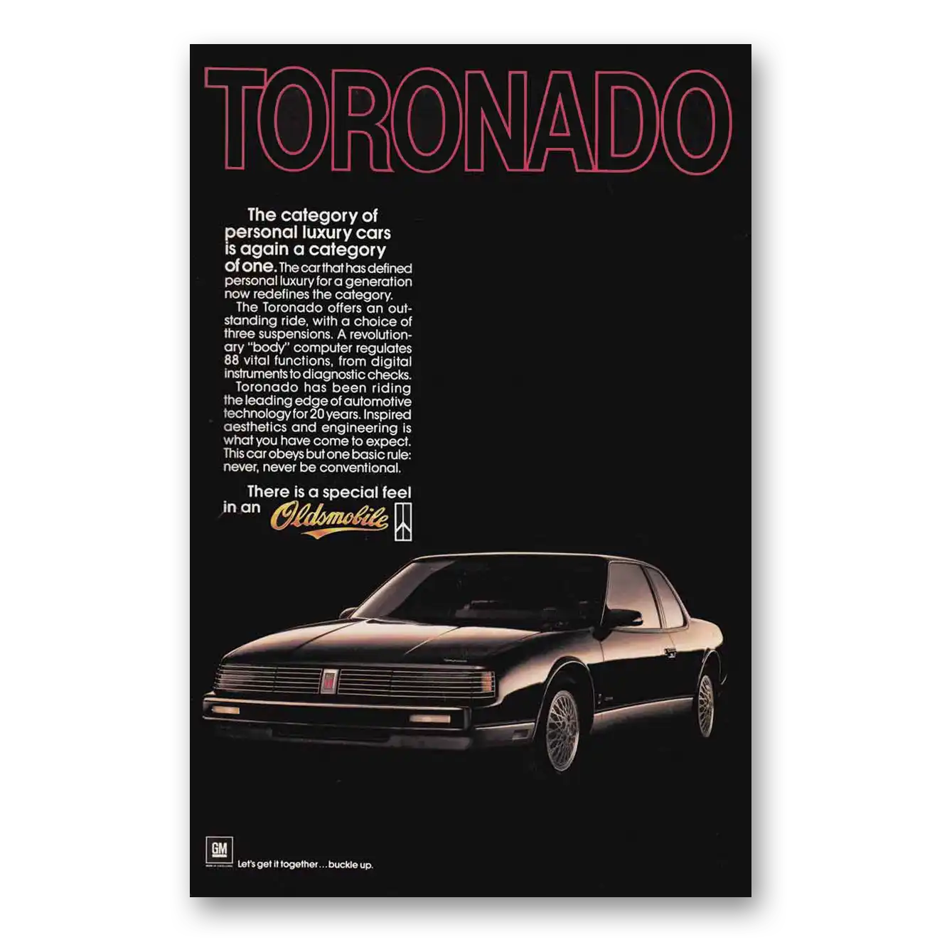 1985 Oldsmobile Toronado Personal Luxury Cars Vintage Magazine Print Ad