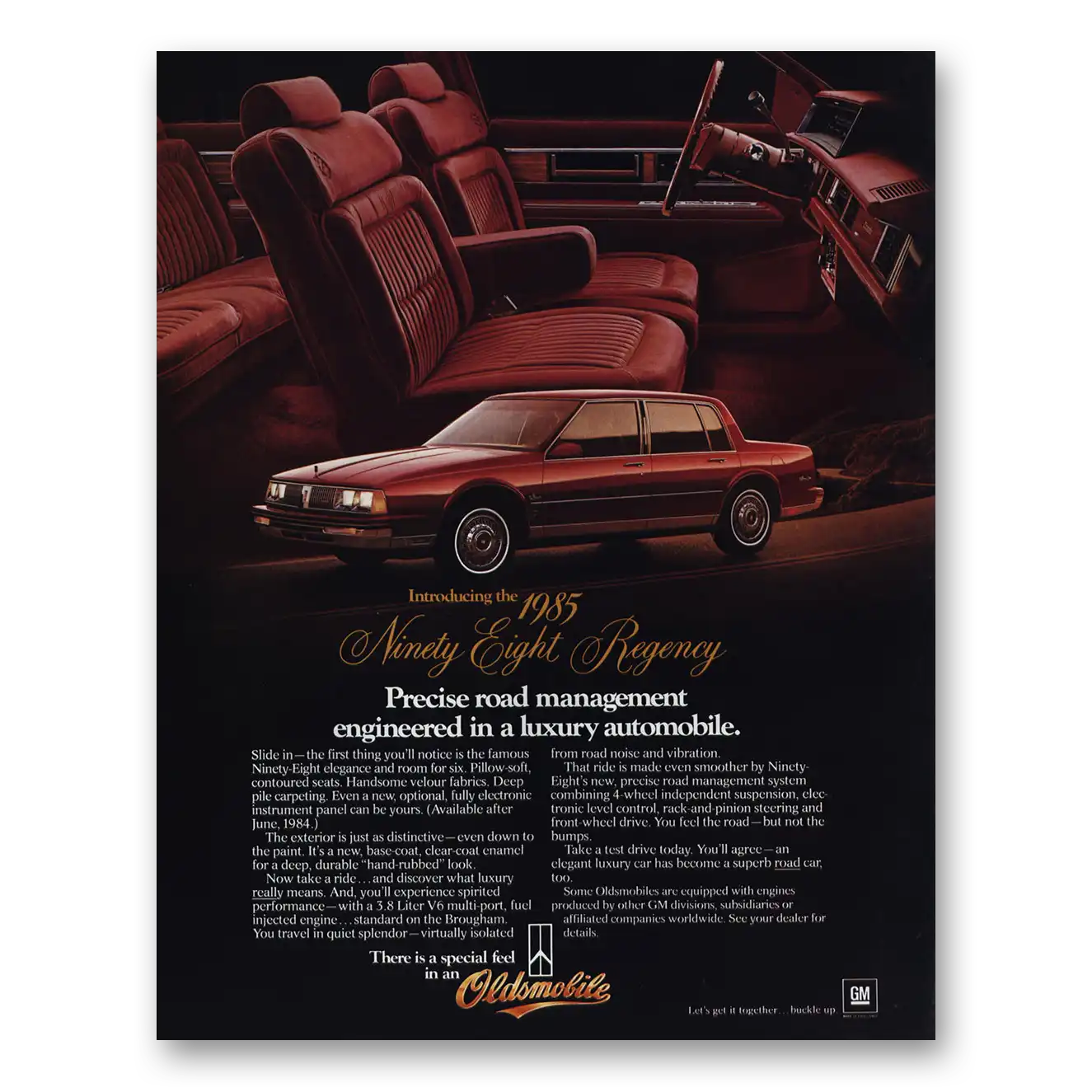 1985 Oldsmobile Ninety Eight Regency Precise Road Management Vintage Magazine Print Ad