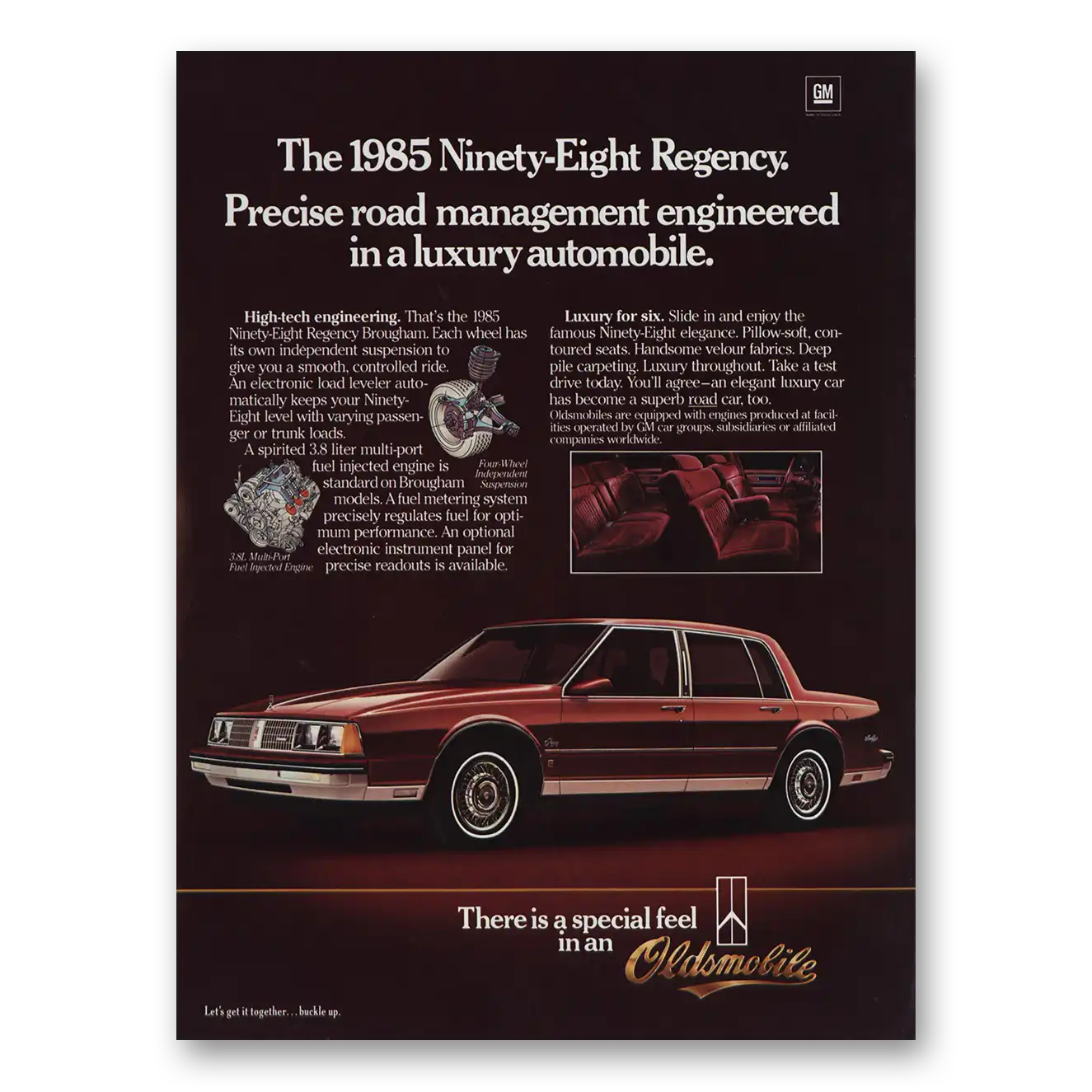 1985 Oldsmobile Ninety Eight Regency Precise Road Management Vintage Magazine Print Ad