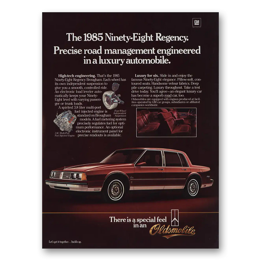 1985 Oldsmobile Ninety Eight Regency Precise Road Management Vintage Magazine Print Ad