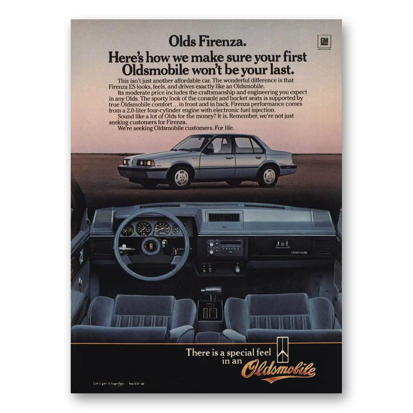 1985 Oldsmobile Firenza Make Sure Your First Vintage Magazine Print Ad