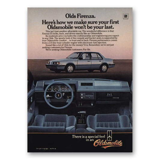 1985 Oldsmobile Firenza Make Sure Your First Vintage Magazine Print Ad