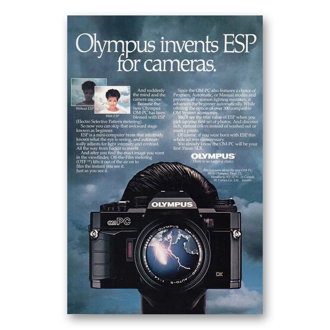 1985 Olympus Camera OM PC ESP Vintage Magazine Print Ad