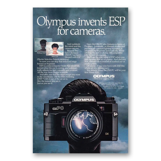 1985 Olympus Camera OM PC ESP Vintage Magazine Print Ad