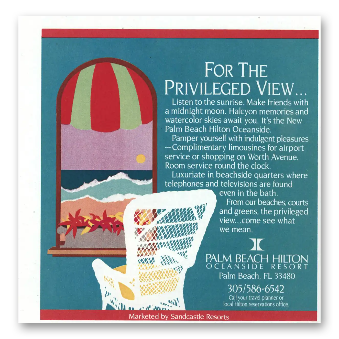 1985 Palm Beach Hilton For the Privileged View Vintage Magazine Print Ad