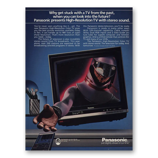 1985 Panasonic Television Stuck With a TV From the Past Vintage Magazine Print Ad