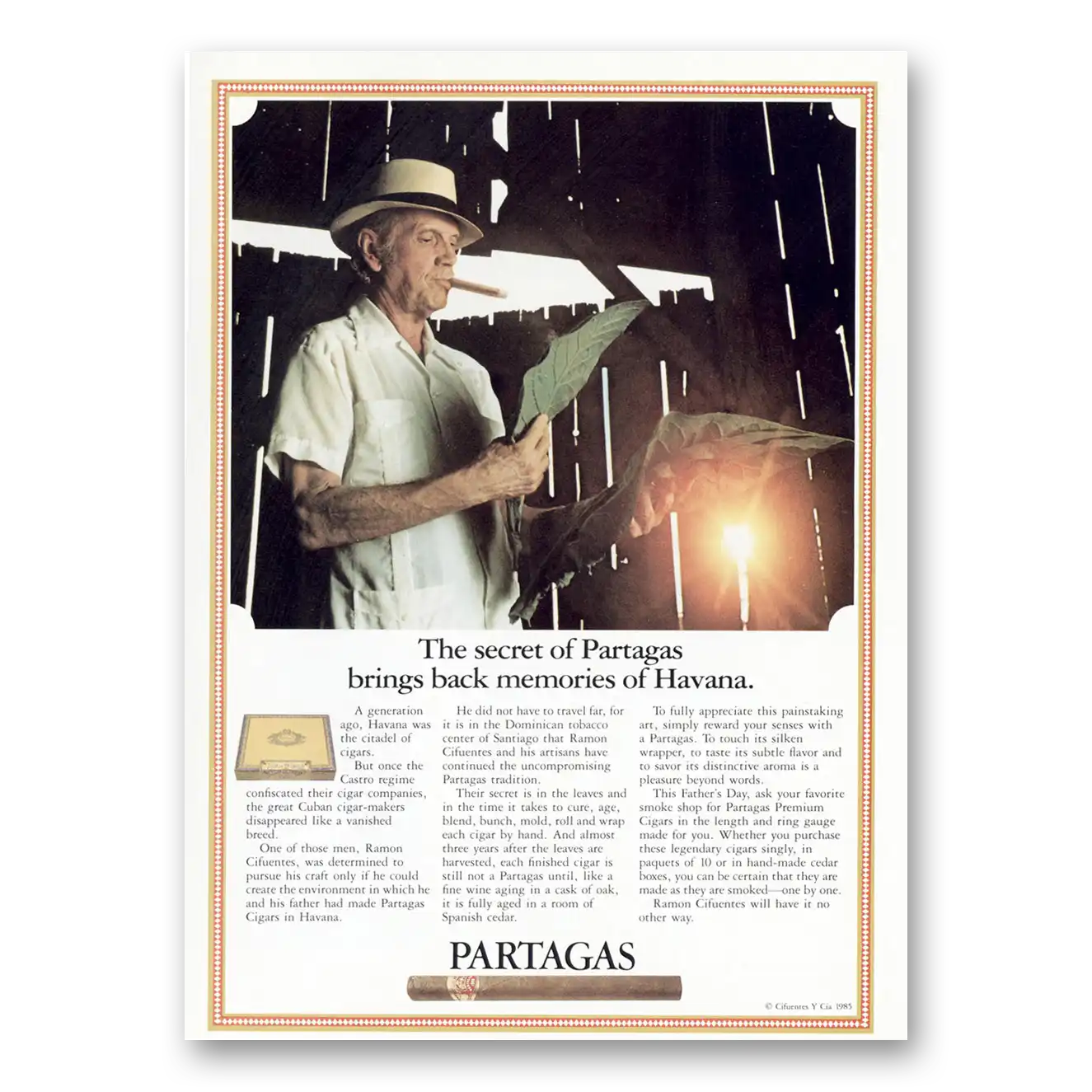 1985 Partagas Cigars Memories of Havana Vintage Magazine Print Ad