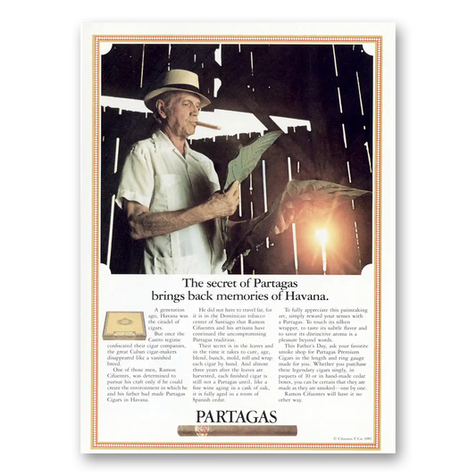 1985 Partagas Cigars Memories of Havana Vintage Magazine Print Ad