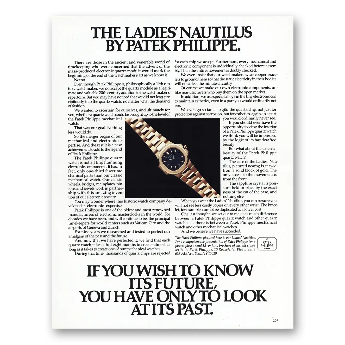 1985 Patek Philippe Watch The Ladies Nautilus Vintage Magazine Print Ad