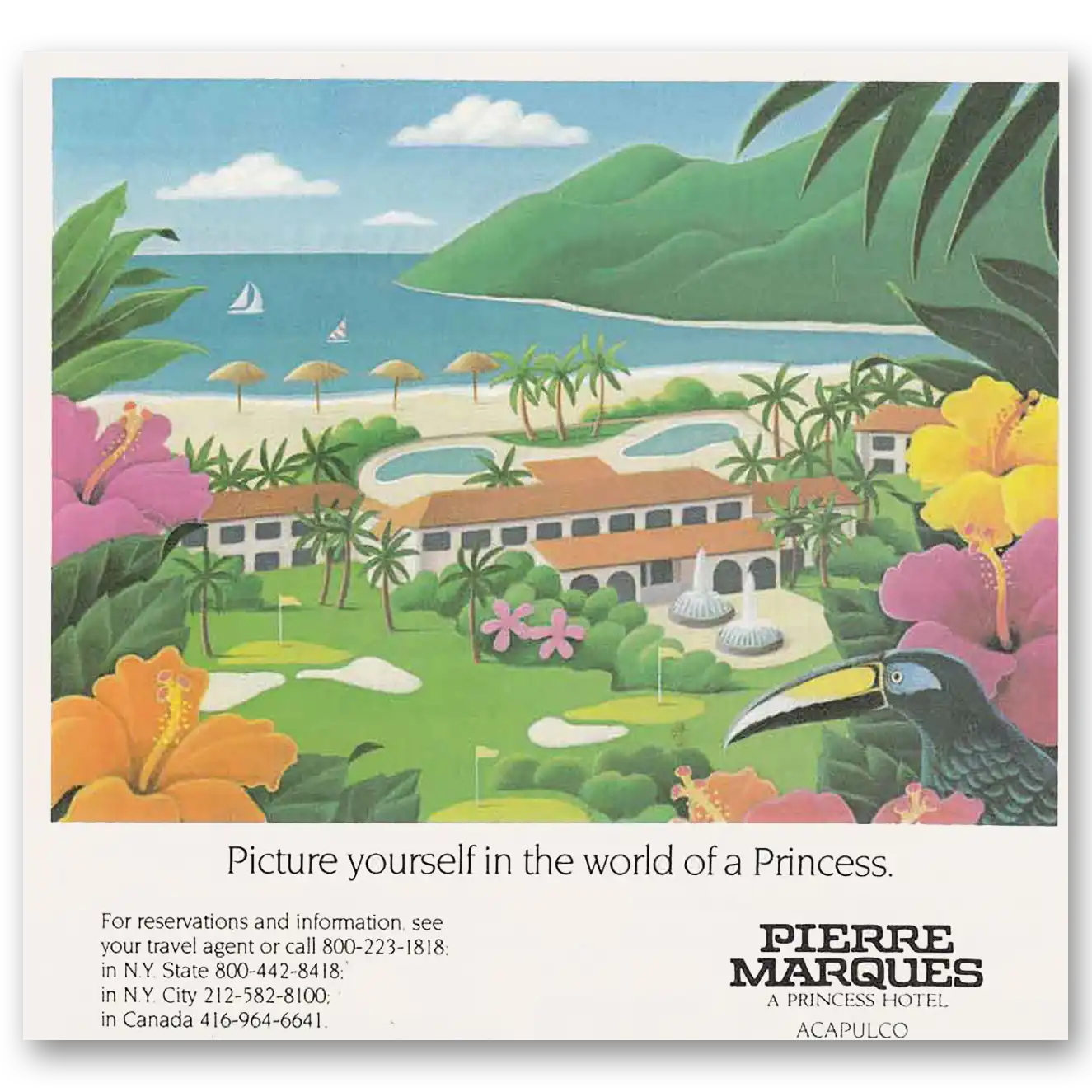 1985 Princess Hotel Pierre Marques Acapulco Vintage Magazine Print Ad