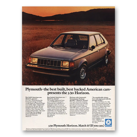 1984 Plymouth Horizon Best Backed American Cars Vintage Magazine Print Ad